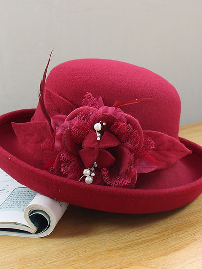 Women's Party Hat Party Wedding Special Occasion Flower Flower Wine Black Hat Yellow Fall Winter Spring Holiday - LuckyFash™