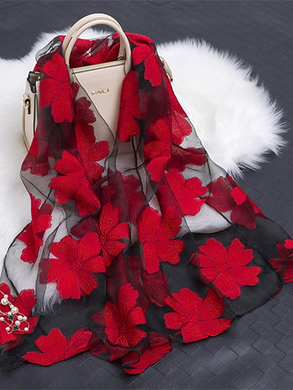 Fashion Women Scarf Summer Thin Breathable Scarves for Lady Shawls and Wraps Organza Hollowed Flowers Beach Stoles Bandana Foulard - LuckyFash™