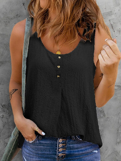 Women's Henley Shirt Camisole Tank Top Black White Pink Plain Button Sleeveless Casual Daily Basic Beach Round Neck S - LuckyFash™