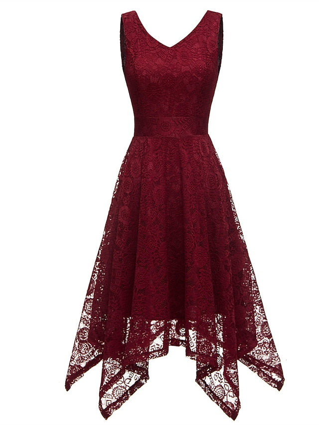 Women's Elegant Retro Swing Dress Midi Dress Party Outdoor Lace Backless Plain V Neck Sleeveless Regular Fit Spring Summer 2023 Navy Black S M L XL - LuckyFash™