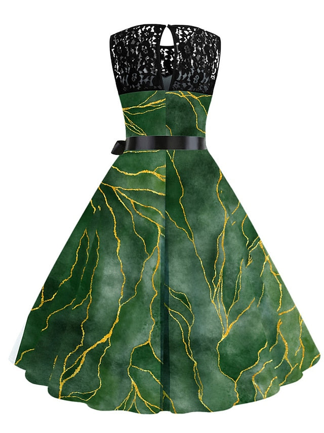 Women's Elegant Retro Lace Dress Midi Dress Outdoor Office Lace Patchwork Butterfly Crew Neck Sleeveless Regular Fit Summer Spring 2023 Navy Blue Blue S M L XL - LuckyFash™