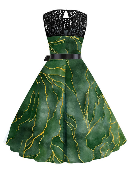 Women's Elegant Retro Lace Dress Midi Dress Outdoor Office Lace Patchwork Butterfly Crew Neck Sleeveless Regular Fit Summer Spring 2023 Navy Blue Blue S M L XL - LuckyFash™