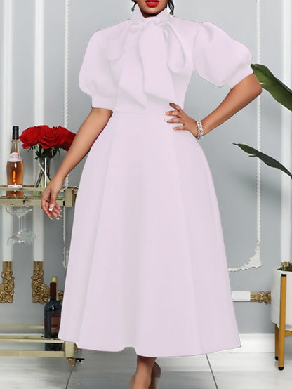 Womenâ€˜s Formal Party Dress Wedding Guest Dress Long Dress Maxi Dress Purple Yellow Red Short Sleeve Pure Color Bow Spring Summer High Neck 2023 S M L XL XXL 3XL - LuckyFash™