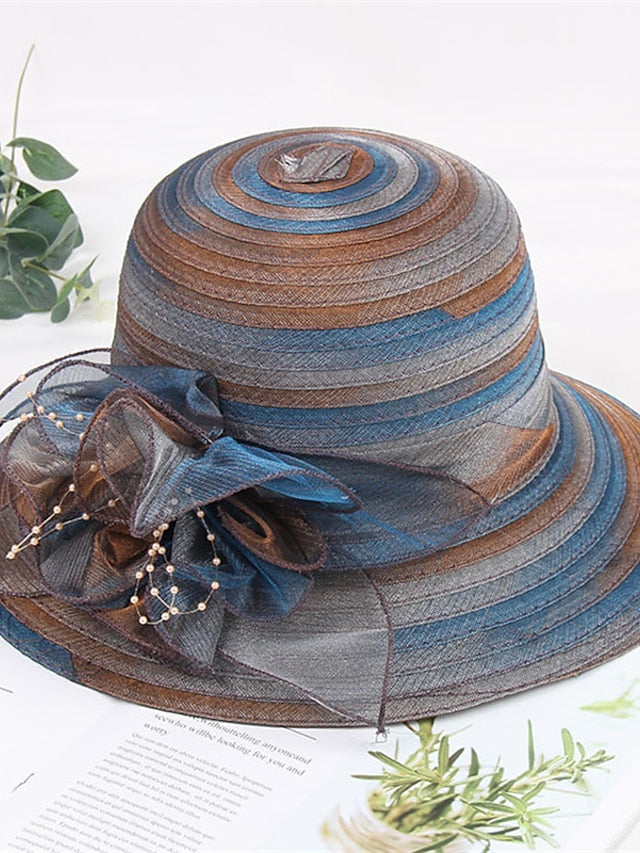 Women's Hat Bucket Hat Sun Hat Blue Pink Wine Party Outdoor Dailywear Floral Floral Stripe Portable Windproof Comfort - LuckyFash™