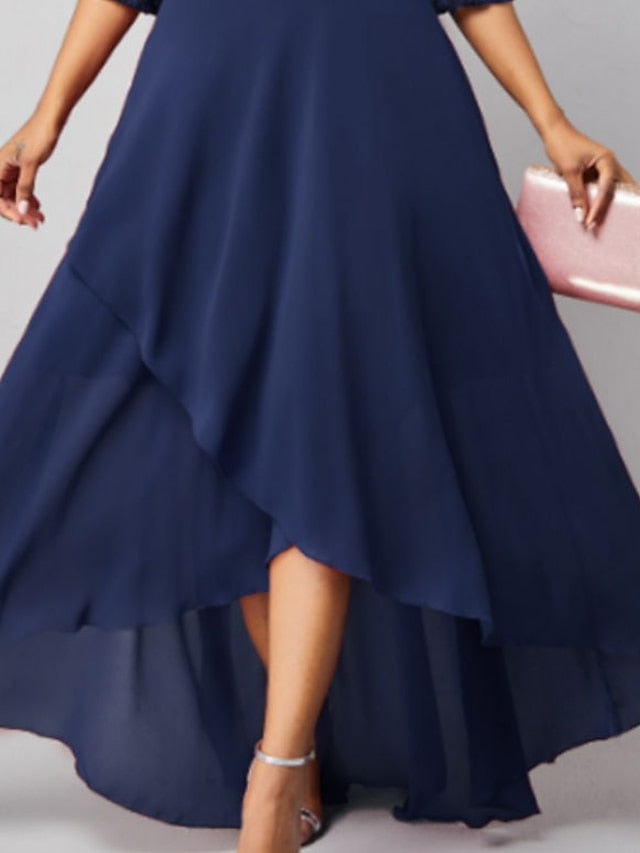Womenâ€˜s Formal Party Dress Maxi long Dress Navy Blue 3/4 Length Sleeve Print Pure Color Ruched Lace Fall Winter V Neck Elegant Fashion Modern 2023 3XL - LuckyFash™