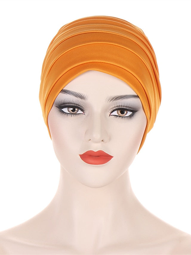 Candy Color Ladies Head Wraps Muslim Hijab Bonnets Fashion Headgear Trendy Elastic Full Body Pleated Turban Cap for Women - LuckyFash™