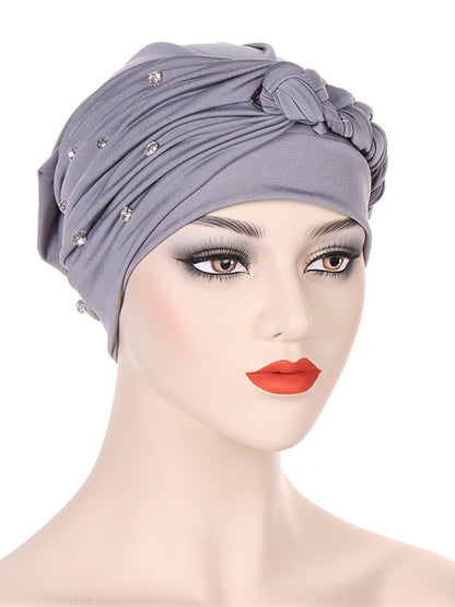 Bling Crystal with Braid Turbans For Women Muslim Turban Cap Islamic Head Wrap Indian Turbante Hat Hair Ready to Wear Hijabs - LuckyFash™
