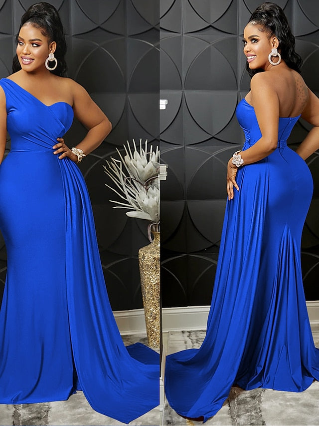 Womenâ€˜s Formal Party Dress Wedding Guest Dress Bodycon Long Dress Maxi Dress claret Black Blue Sleeveless Pure Color Patchwork Winter Fall Autumn One Shoulder Evening Party Slim 2023 S M L XL 2XL - LuckyFash™