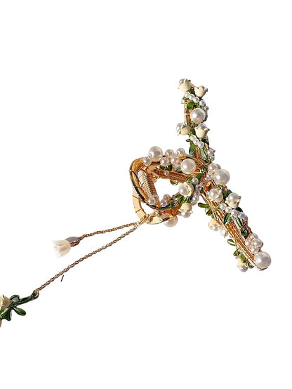 1 PC Hair Clips Meta Pearl Hair Claw Clip Big Nonslip Gold Hair Clamps Hair Accessories Tassel Hair Catch Clip for Women and Thinner Thick Hair Styling - LuckyFash™