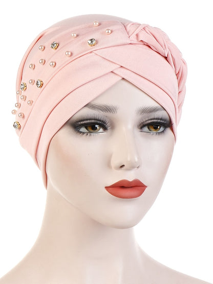 India Muslim Women Hijab Hat with Beads Turban Headscarf Islamic Head Wrap Lady Beanie Bonnet Hair Loss Cover - LuckyFash™