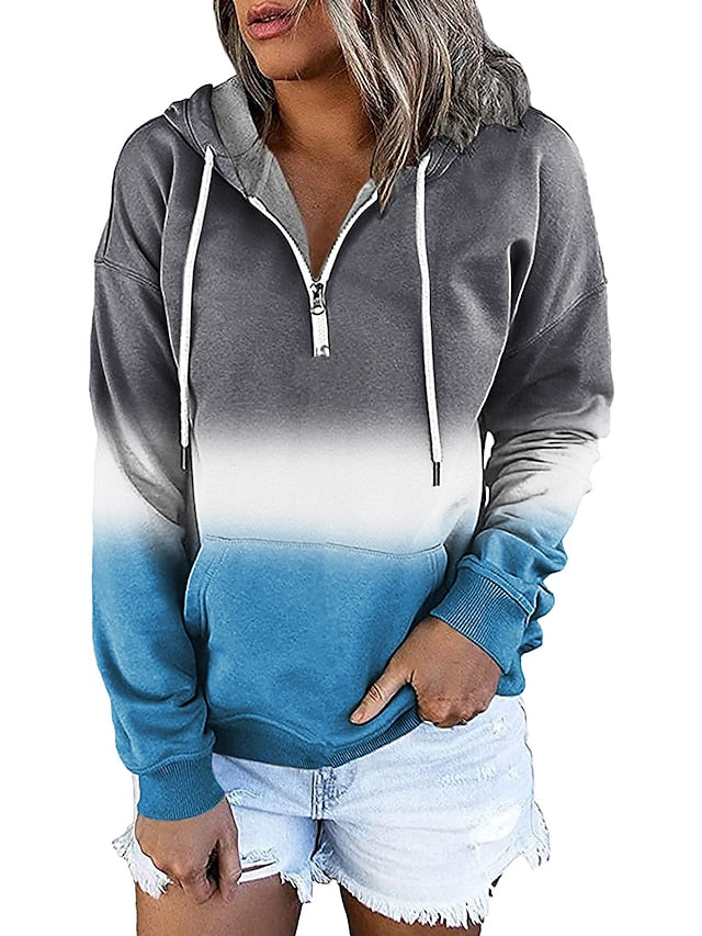 Women's Hoodie Sweatshirt Pullover Streetwear Casual Front Pocket Green Blue Purple Gradient Casual Hooded Long Sleeve S M L XL XXL - LuckyFash™
