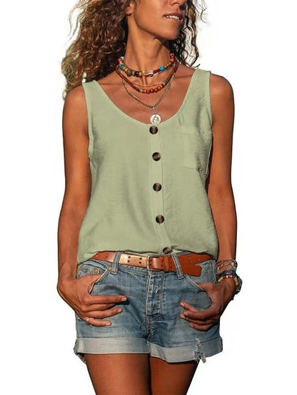 ArmyGreen Black White Plain Sleeveless Daily Basic V Neck Regular S for Women - LuckyFash™