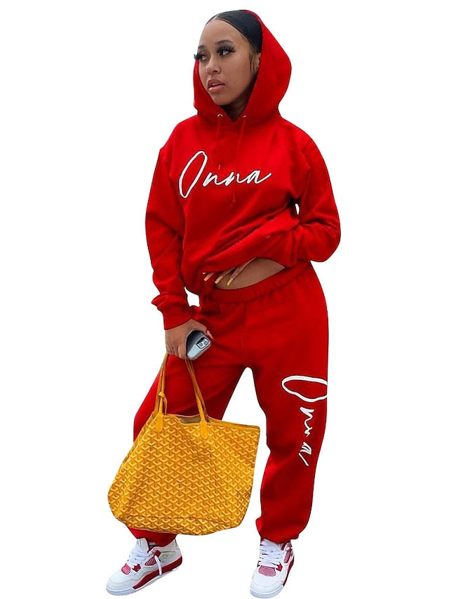 Women's Hoodie Tracksuit Pants Sets Sweatpants Streetwear Green Black Sports Outdoor Casual Letter Hooded S M L XL XXL - LuckyFash™