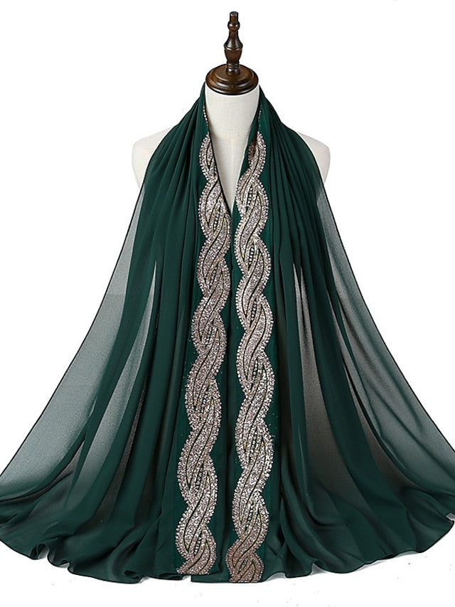 New Muslim Chiffon Hijab for Women Scarf with Sequins Femme Islam Glitter Headscarf Islamic Hijab Shawls Wraps - LuckyFash™