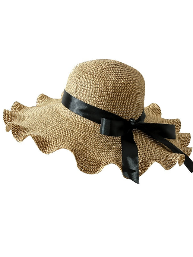 Women's Straw Fedora Beach Sun Hat with Flouncing Packable Wide Brim Panama Hat for Women UV UPF50 Summer Hat-Abby - LuckyFash™