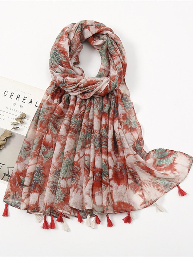 Women's Rectangle Scarf Dailywear Holiday Outdoor Yellow Scarf Floral - LuckyFash™