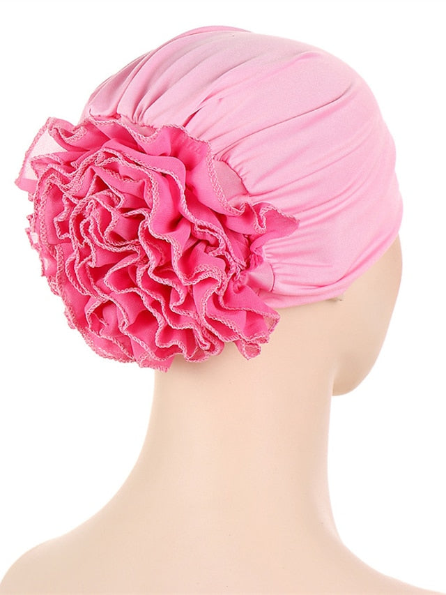 Woman Big Flower India Hat Beanie Turban Hair Accessories Elastic Cloth Hair Bands Hat Chemo Beanie Ladies Muslim Solid Hair Loss Cap - LuckyFash™