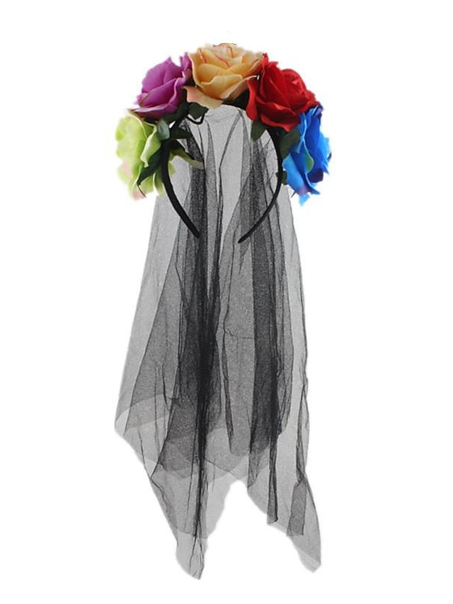 christmas party hair accessories headband simulation rose flower black mesh carnival headband - LuckyFash™