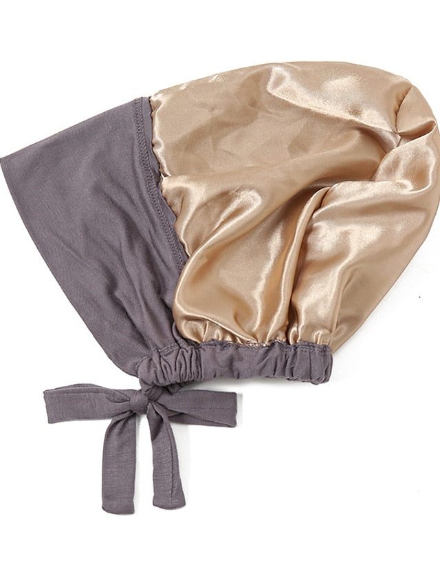 Muslim Satin Hijab Cap Full Cover Inner Hat Islamic Head Wear Stretch Turban Underscarf Bonnet Straps Headband - LuckyFash™