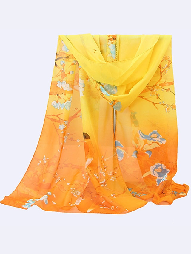 New Chiffon Scarves Women Summer Thin Scarf Shawls And Wraps Flower with Bird Print Hijab Stoles - LuckyFash™