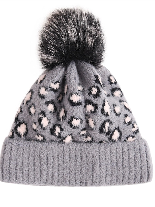 Women's Hat Beanie / Slouchy Black Pink Light Gray Outdoor Home Daily Knit Leopard Portable Windproof Comfort - LuckyFash™