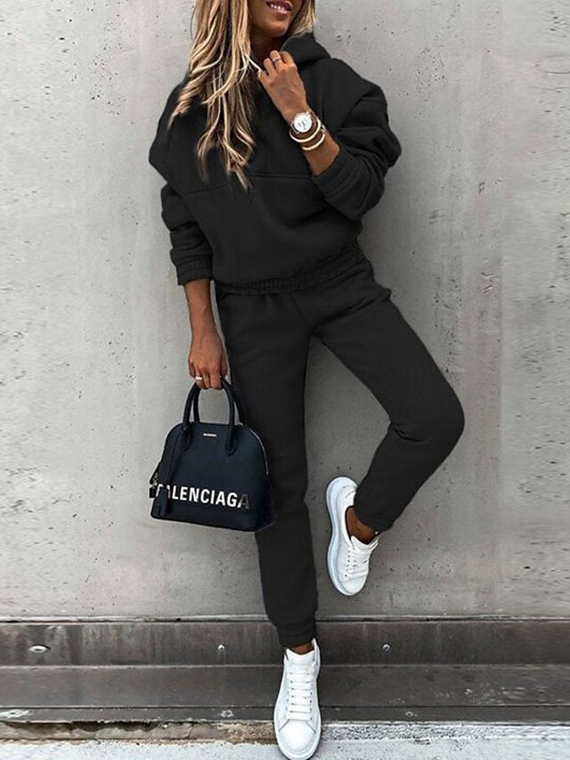 Women's Hoodie Tracksuit Pants Sets Basic Blue Army Green Sport Casual Plain Hooded S M L XL - LuckyFash™