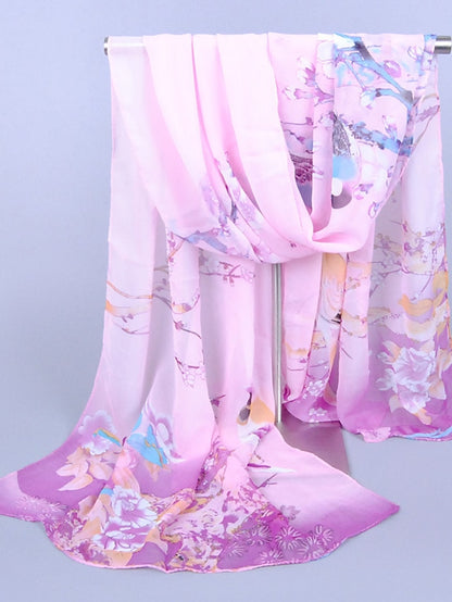 Scarves Satin Scarves Gift Daily Holiday Animal Flowers Chiffon Casual Bohemia Sunscreen Outdoor 1 PC for Women - LuckyFash™