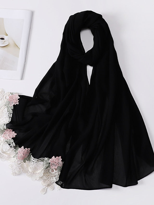 Sweet Style Muslim Lace Hijab Good Stitching Plain Scarf Premium Chiffon Scarf Shawl Islamic Soft Turban Head Wraps Headband - LuckyFash™