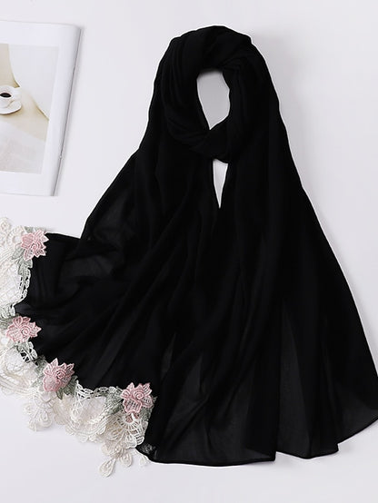 Sweet Style Muslim Lace Hijab Good Stitching Plain Scarf Premium Chiffon Scarf Shawl Islamic Soft Turban Head Wraps Headband - LuckyFash™