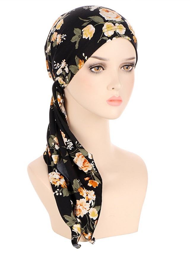 Womens Muslim Printed Hijab Hat Turban Hair Care Cap Indian Beanie Flower Head Wrap Scarf Cover Hair Loss Headwear Bonnet New - LuckyFash™