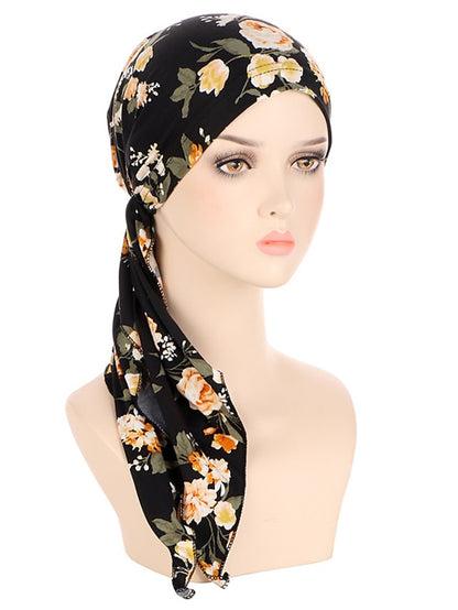 Womens Muslim Printed Hijab Hat Turban Hair Care Cap Indian Beanie Flower Head Wrap Scarf Cover Hair Loss Headwear Bonnet New - LuckyFash™