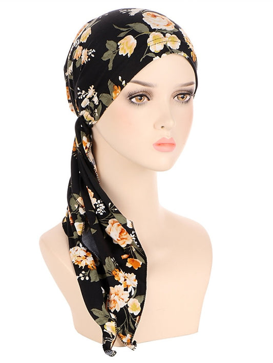 Womens Muslim Printed Hijab Hat Turban Hair Care Cap Indian Beanie Flower Head Wrap Scarf Cover Hair Loss Headwear Bonnet New - LuckyFash™