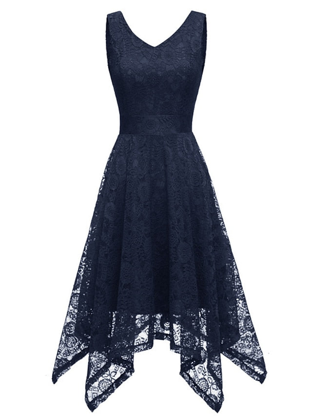 Women's Elegant Retro Swing Dress Midi Dress Party Outdoor Lace Backless Plain V Neck Sleeveless Regular Fit Spring Summer 2023 Navy Black S M L XL - LuckyFash™