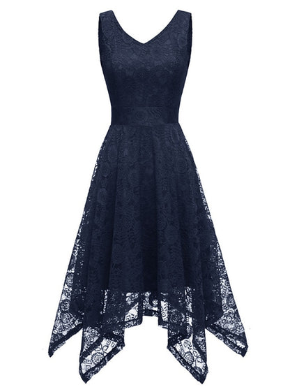 Women's Elegant Retro Swing Dress Midi Dress Party Outdoor Lace Backless Plain V Neck Sleeveless Regular Fit Spring Summer 2023 Navy Black S M L XL - LuckyFash™