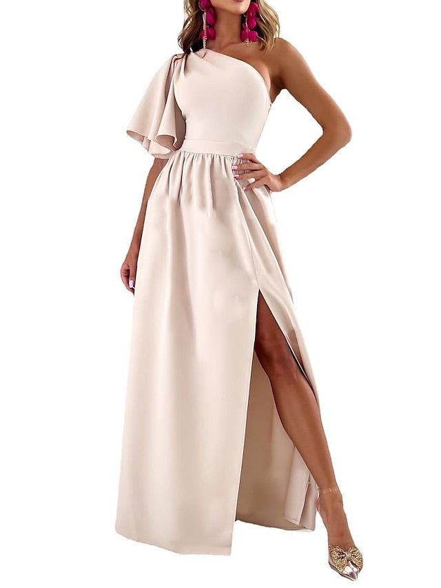 Womenâ€˜s Formal Party Dress Long Dress Maxi Dress Green Black khaki Sleeveless Pure Color Split Winter Fall Spring One Shoulder 2023 S M L XL 2XL - LuckyFash™