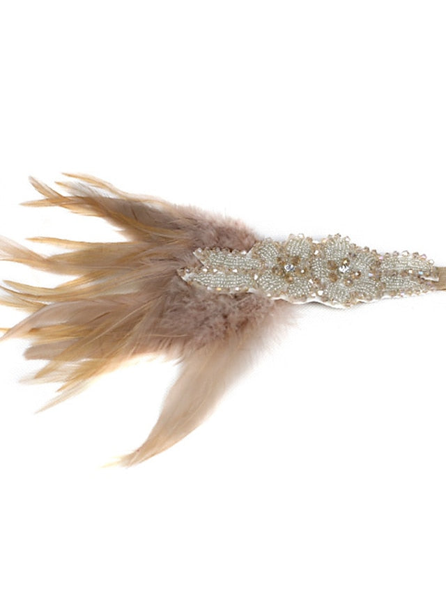 Women's Hair Tie Textured Party Feather Headwear / Imitation Diamond / Wedding / Party Evening / Gold / Black - LuckyFash™