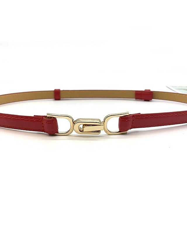 belt female pair buckle adjustable thin belt decoration simple waist mirror belt female pu imitation leather free punch girdle - LuckyFash™