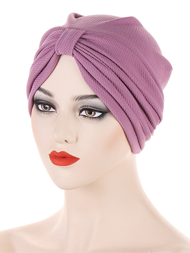 Fashion Solid Color Women Muslim Headscarf Top Knotted Turban Hat Sleep Hat Inner Hijab Bonnet Femme Round Head Cover Headwrap - LuckyFash™