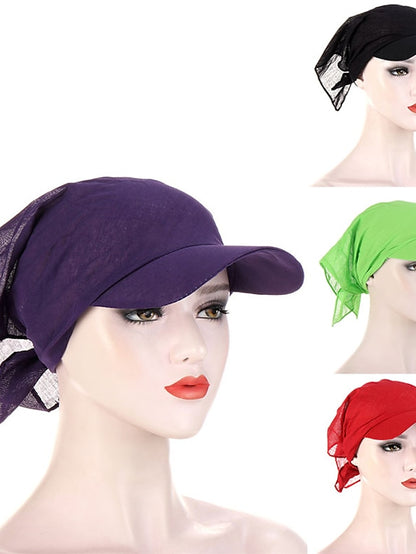 Women Classic Turban Hat Solid Color Outdoor Brim Sunshade Hats Female with Scarf Cap Soft Headscarf Beanie Baseball Cap - LuckyFash™