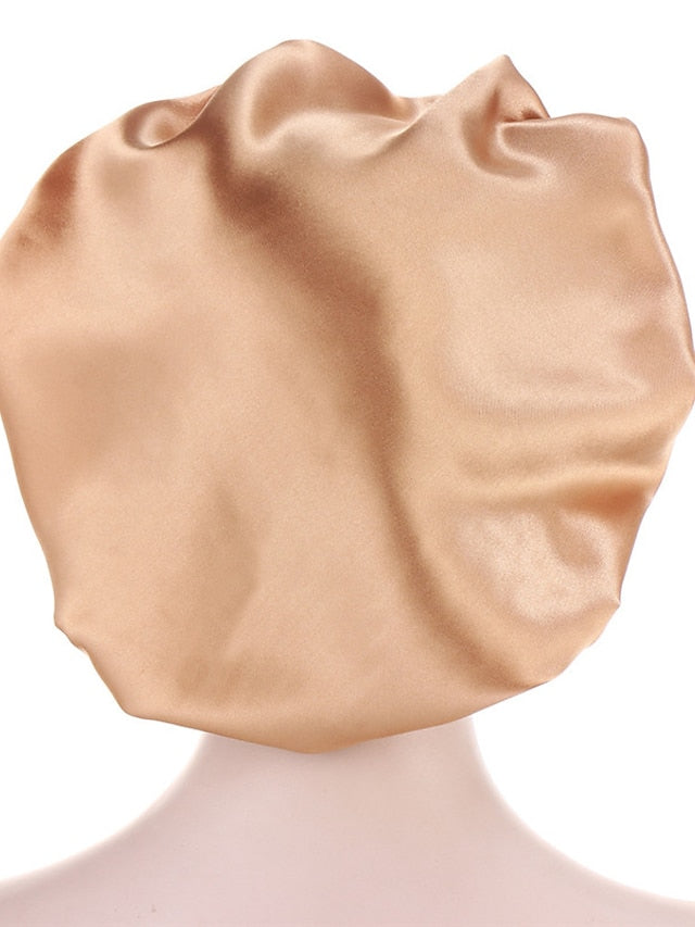 Women Satin Night Beauty Salon Sleep Cap Bonnet Hat Silk Headwrap Floral Print Wide Elastic Band Curly Springy Hair Chemo Cap Sleep Cap - LuckyFash™