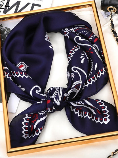 Vintage Print Silk Shawl Square Scarf for Women Satin Hijab Fashion Wraps Neckerchief Female Hair Bands Ribbon Headband Bandana - LuckyFash™