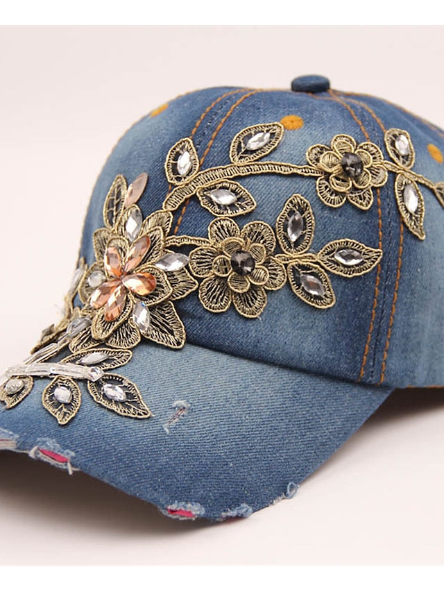 Women's Hat Baseball Cap Blue Yellow Dusty Blue Outdoor Street Dailywear Floral Embroidery Flower Sun Protection Windproof Breathable - LuckyFash™