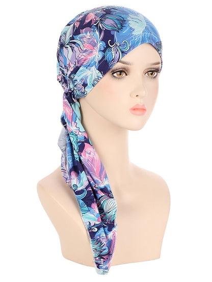 Womens Muslim Printed Hijab Hat Turban Hair Care Cap Indian Beanie Flower Head Wrap Scarf Cover Hair Loss Headwear Bonnet New - LuckyFash™