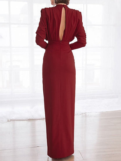 Womenâ€˜s Formal Party Dress Wedding Guest Dress Sheath Dress Long Dress Maxi Dress Black Red Long Sleeve Pure Color Ruched Winter Fall Autumn Turtleneck Fashion Winter Dress 2023 XS S M L XL XXL - LuckyFash™