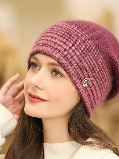Women's Hat Beanie / Slouchy Black Purple Wine Outdoor Home Daily Knit Letter Stripe Portable Windproof Comfort - LuckyFash™