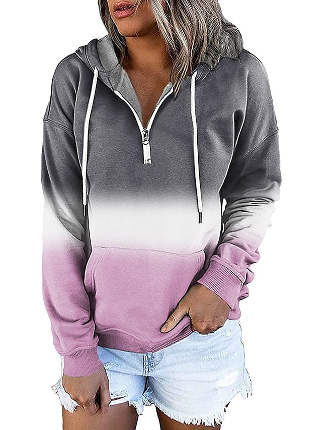 Women's Hoodie Sweatshirt Pullover Streetwear Casual Front Pocket Green Blue Purple Gradient Casual Hooded Long Sleeve S M L XL XXL - LuckyFash™