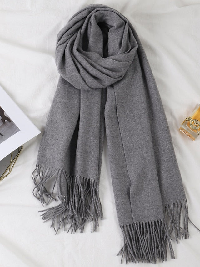 Women's Women's Shawls & Wraps Party Black Scarf Pure Color / Basic / Red / Fall / Winter / Polyester - LuckyFash™