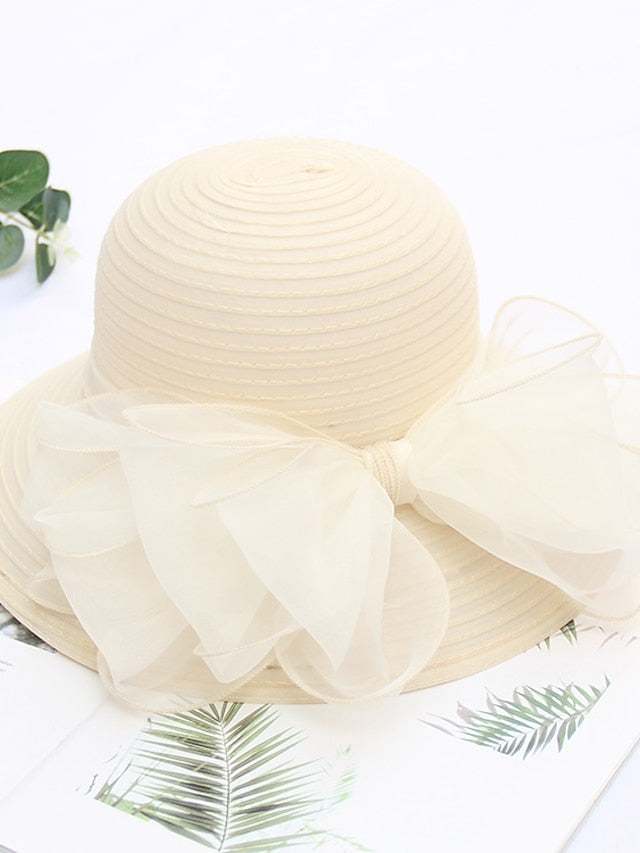 Women's Party Hat Party Wedding Street Mesh Bowknot Ribbon bow Dark Blue Beige Hat Black White Red Green Purple - LuckyFash™