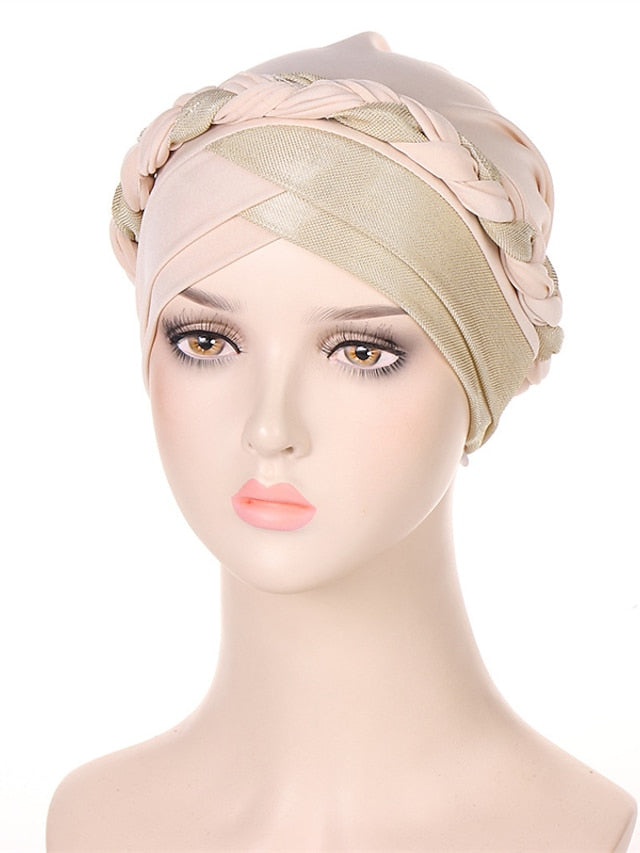 Muslim Turban Glitter Braids Women Forehead Cross Inner Hijab Islamic Head Wrap Arab Underscarf Bonnet Stretchy Cap - LuckyFash™