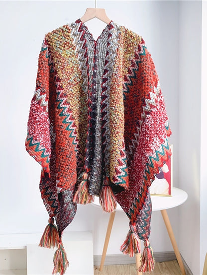 Women Autumn Winter New Colorful Thick Ponchos Knitted Ladies Cloak Warm Fashion Scarves & Wraps Holiday Travel Ethnic Covers - LuckyFash™